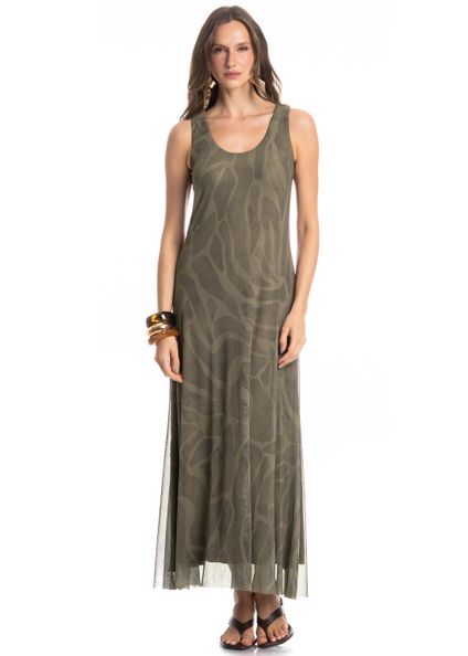 Vestido Evasê De Tule Safari Verde - Imagem 1