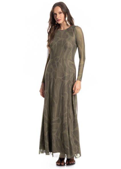 Vestido De Tule Com Manga Longa Safari Verde - Imagem 1