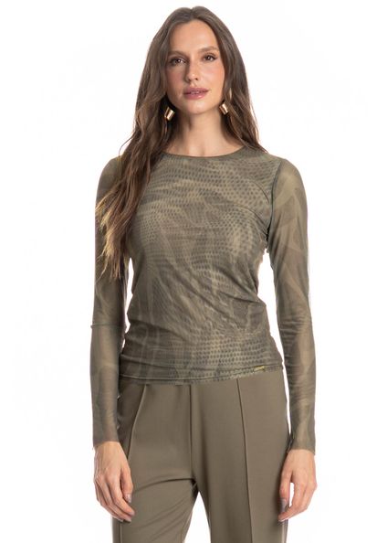 Blusa Manga Longa De Tule Safari Verde - Imagem 1