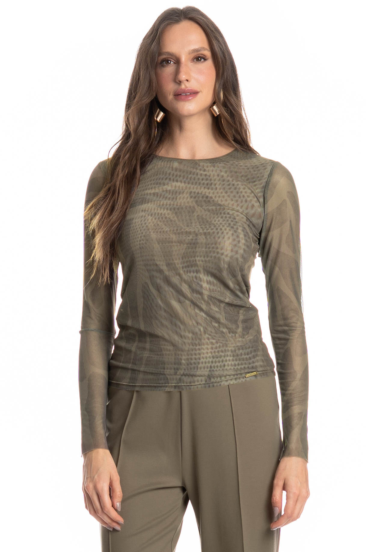 Blusa Manga Longa De Tule Safari - Imagem 1