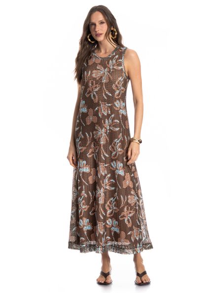 Vestido Regata Jardim Marrom - Imagem 1