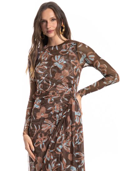 Vestido De Tule Com Combinete Franzido Jardim - Imagem 3 - Desktop