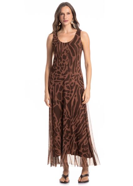Vestido Evasê De Tule Colinas Marrom - Imagem 1