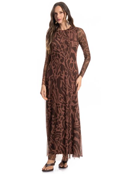 Vestido De Tule Com Manga Longa Colinas Marrom - Imagem 1