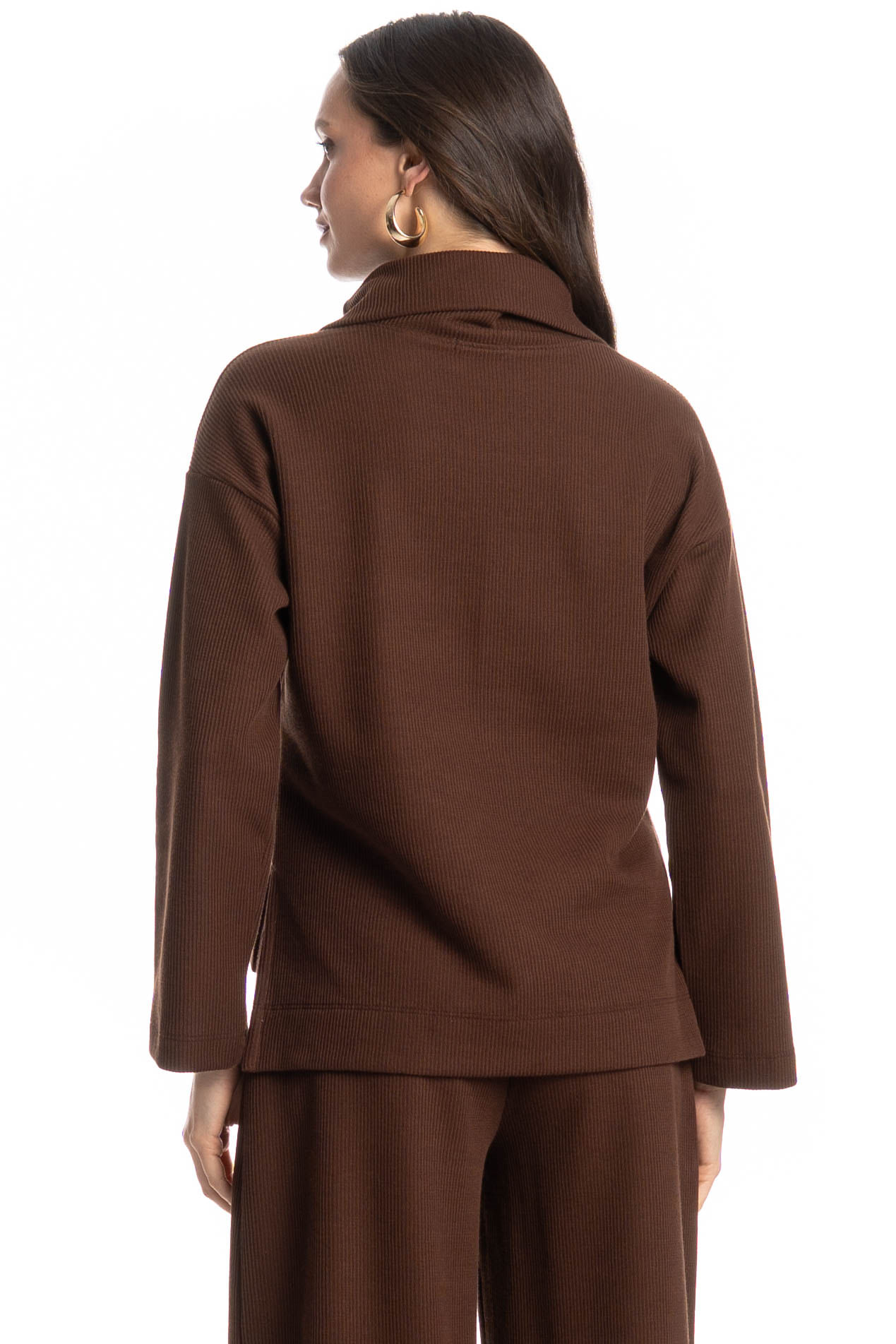Blusa Feminina Gola Alta Giulia Marrom - Imagem 2