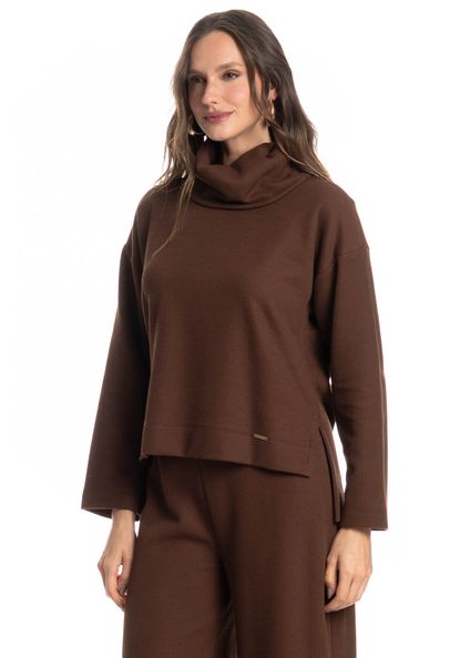 Blusa Feminina Gola Alta Giulia Marrom - Imagem 1