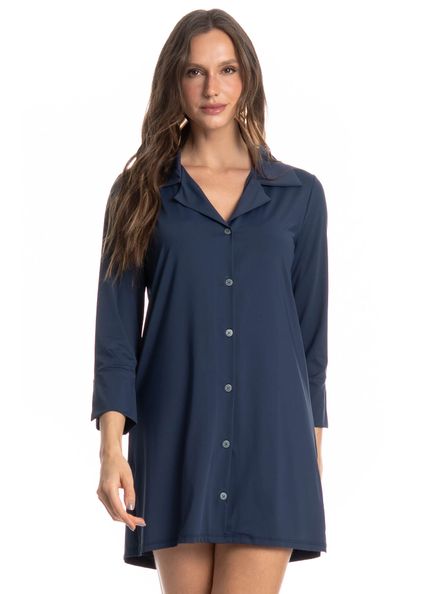 Camisa Feminina Abotoada Breeze Azul-marinho - Imagem 1