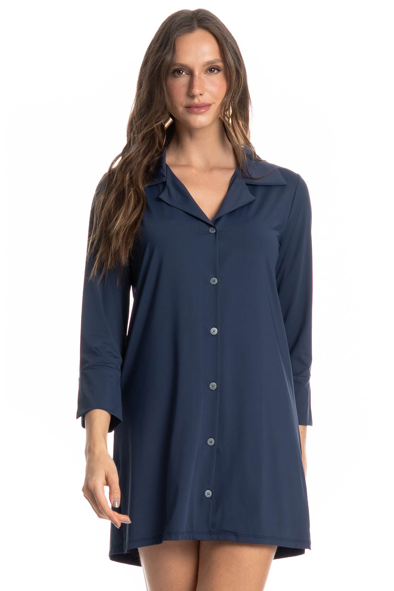 Camisa Feminina Abotoada Breeze Azul-marinho - Imagem 1