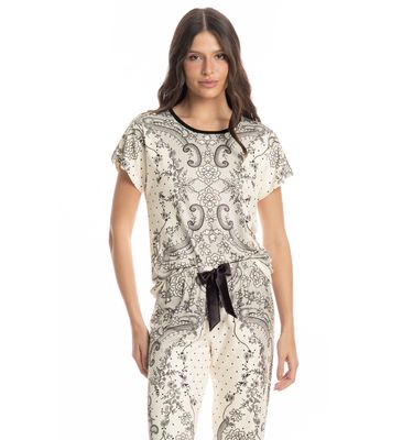 Pijama Feminino Longo Manga Curta Chiara - Imagem 3 - Mobile
