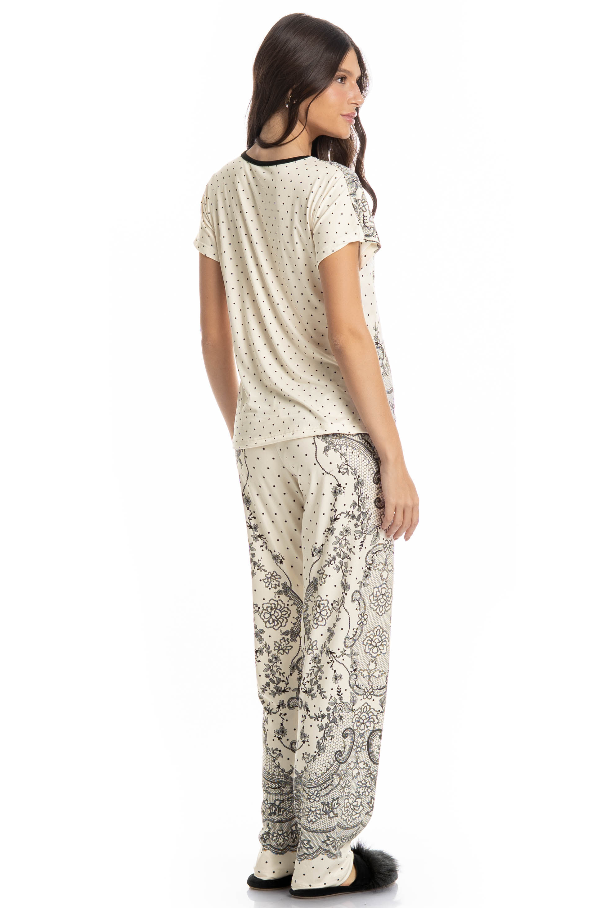 Pijama Feminino Longo Manga Curta Chiara Branco - Imagem 2