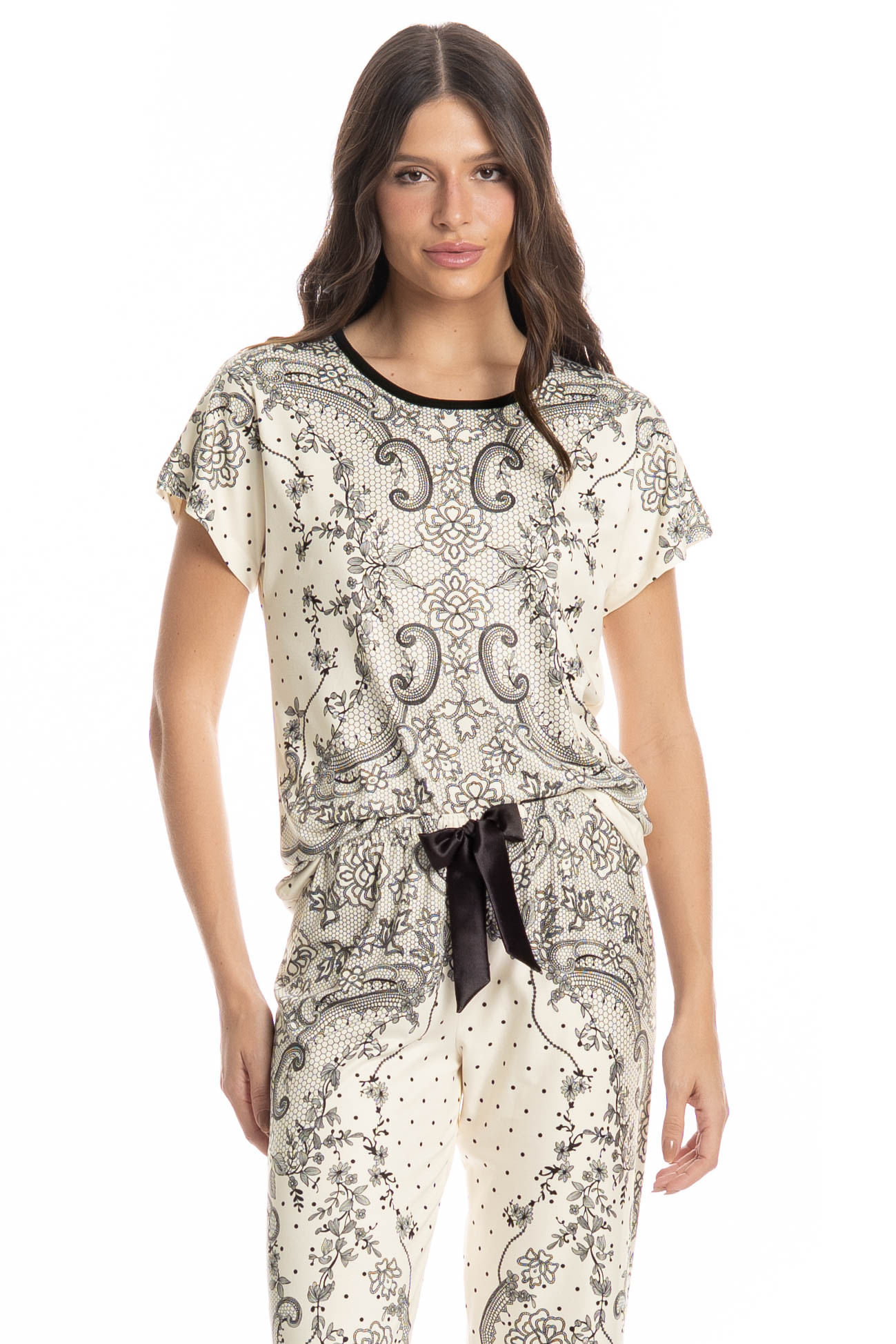 Pijama Feminino Longo Manga Curta Chiara - Imagem 3 - Mobile