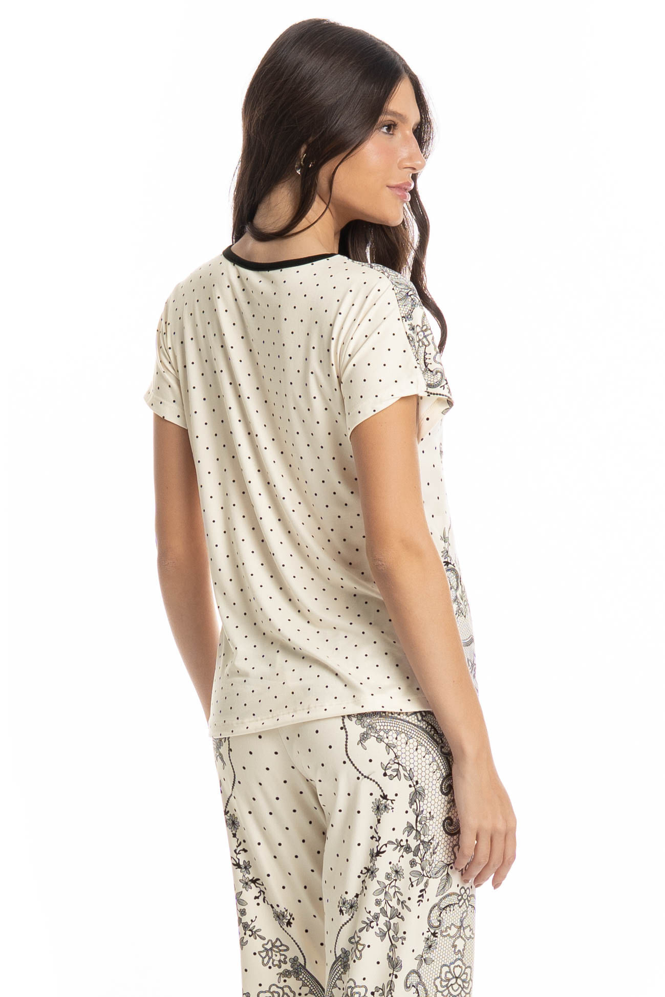 Pijama Feminino Longo Manga Curta Chiara - Imagem 4 - Mobile