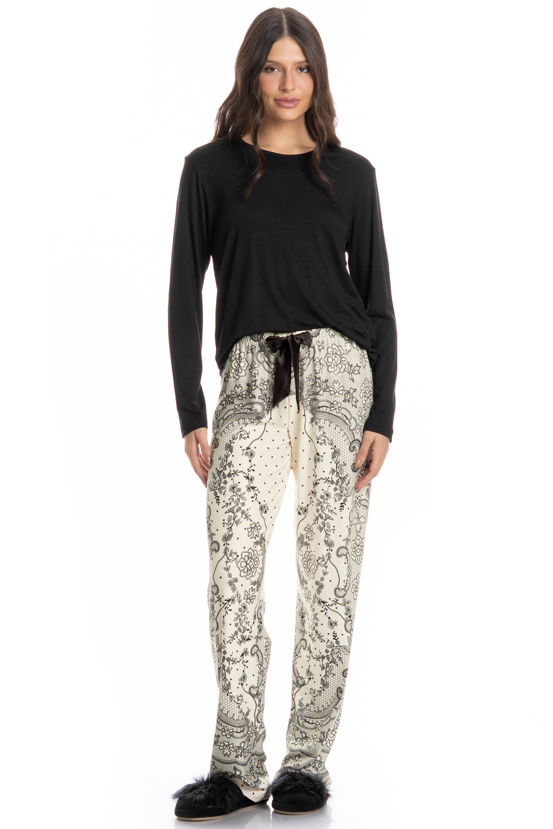 Pijama Feminino Longo Chiara Branco - Imagem 1