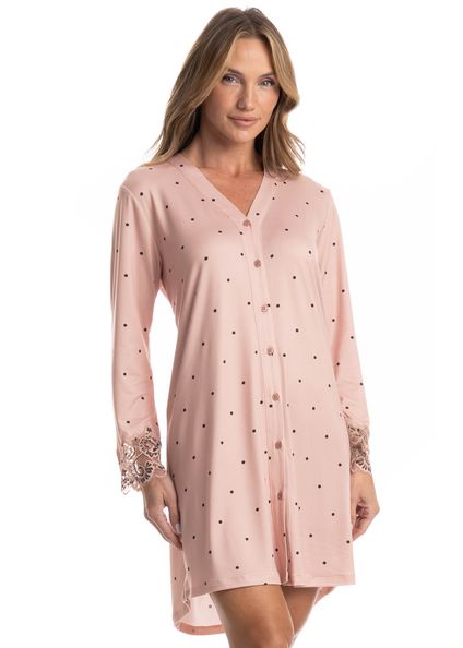 Camisão Manga Longa Abotoado Laura Rosa-3 - Imagem 1