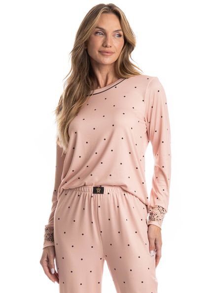 Pijama Feminino Longo Laura Rosa-3 - Imagem 1