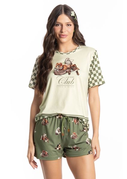 Pijama Curto Country Moka Verde - Imagem 1