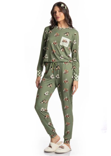 Pijama Longo Feminino Country Moka Verde - Imagem 1