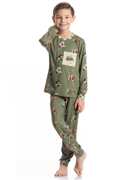 Pijama Longo Infantil Unissex Country Moka Verde - Imagem 1