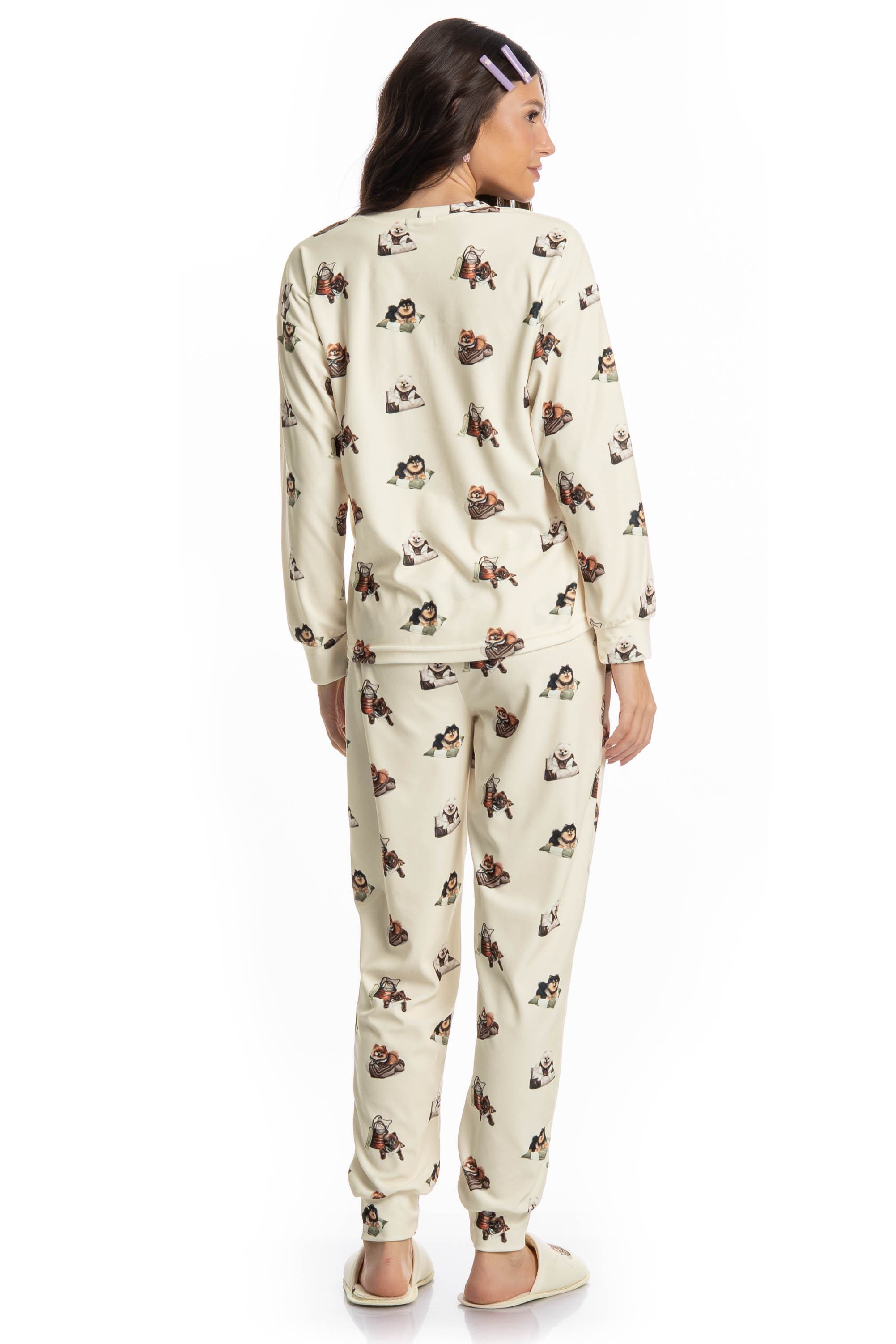 Pijama Longo Velvet Country Moka Branco - Imagem 2