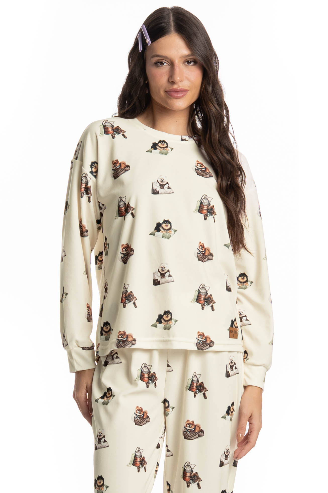 Pijama Longo Velvet Country Moka - Imagem 3 - Mobile