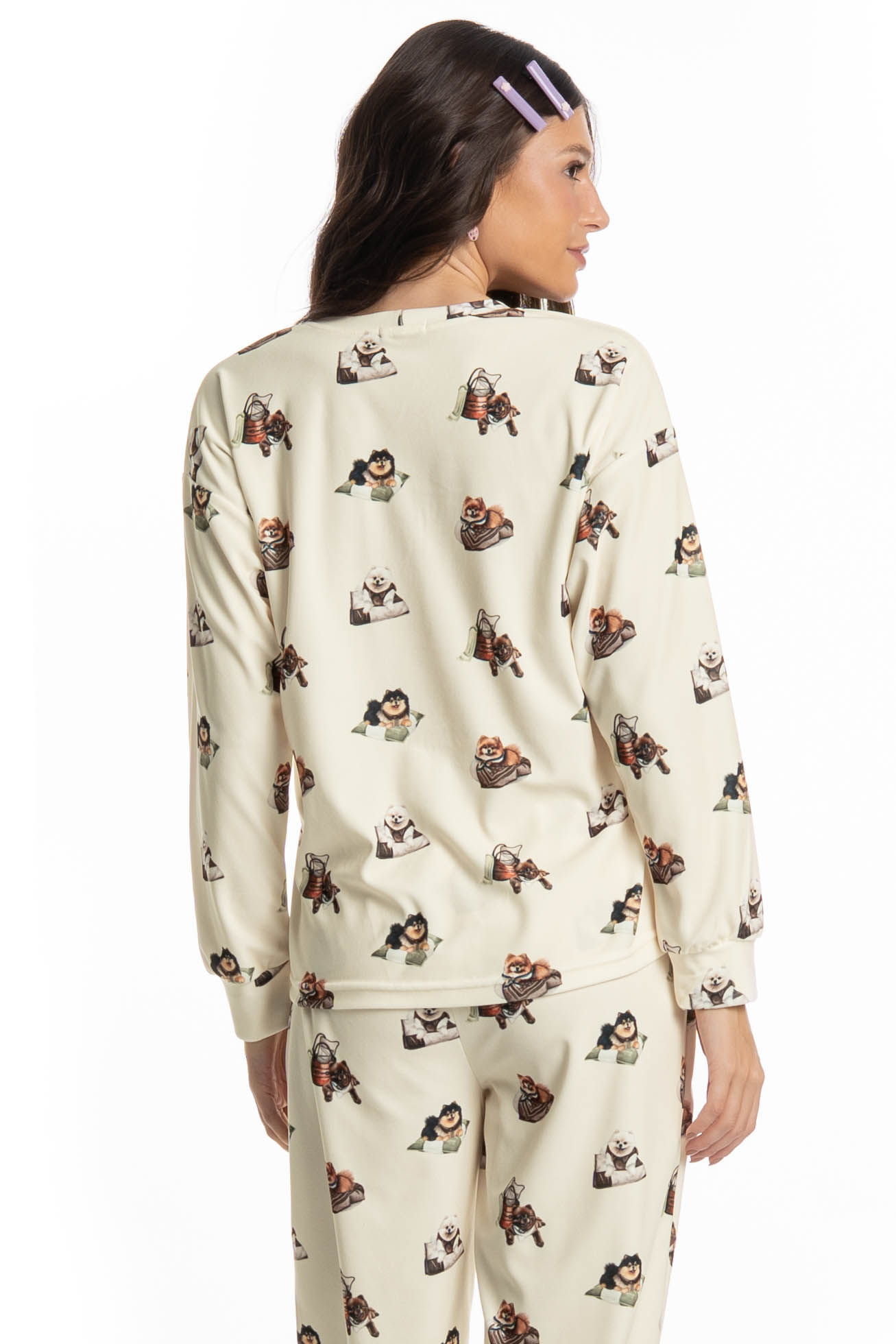 Pijama Longo Velvet Country Moka - Imagem 4 - Mobile