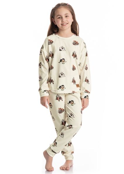 Pijama Longo Infantil Unissex Velvet Country Moka Branco - Imagem 1