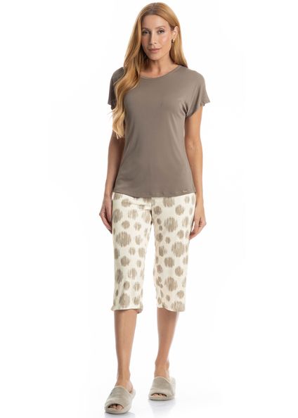 Pijama Feminino Pescador Ágata Bege - Imagem 1