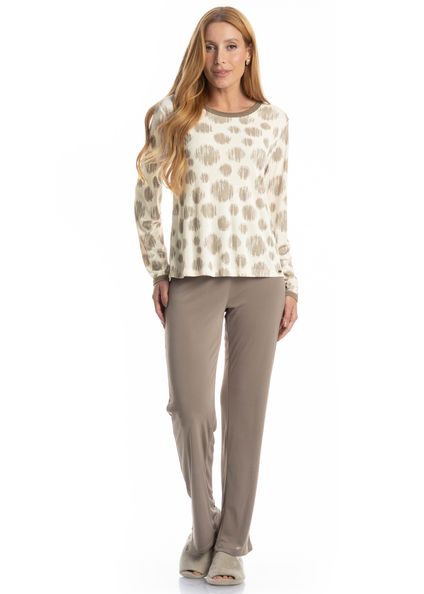 Pijama Feminino Longo Ágata Bege - Imagem 1