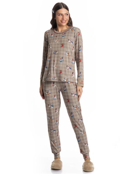 Pijama Longo Dogs Golf Bege - Imagem 1