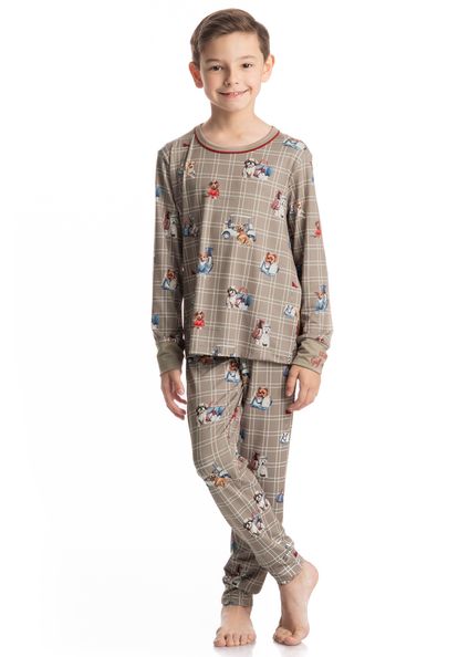 Pijama Longo Infantil Unissex Dogs Golf Bege - Imagem 1