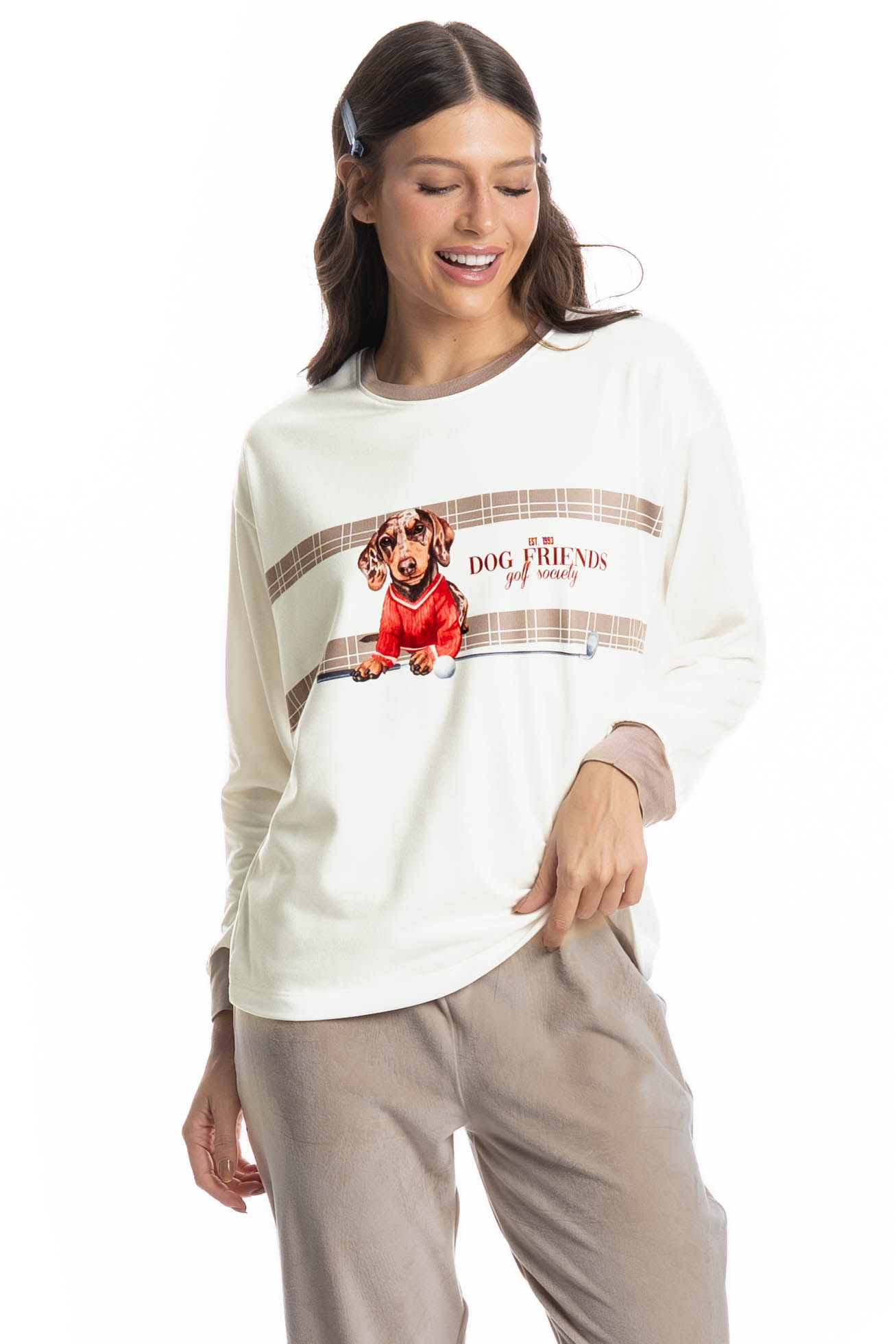 Pijama Feminino Longo Velvet Dogs Golf - Imagem 3 - Mobile