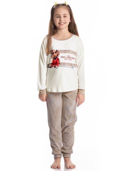 Pijama Longo Velvet Infantil Unissex Dogs Golf Bege - Imagem 1