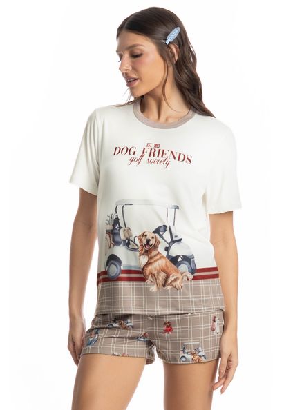 Pijama Feminino Curto Dogs Golf Bege - Imagem 1