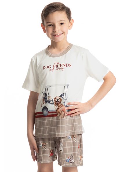 Pijama Curto Infantil Unissex Dogs Golf Bege - Imagem 1