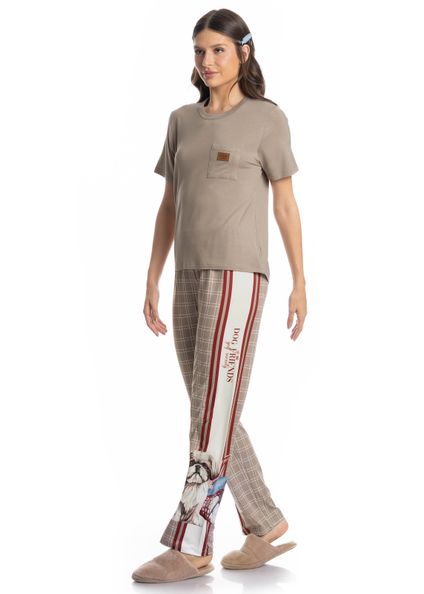 Pijama Feminino Longo Manga Curta Dogs Golf Bege - Imagem 1