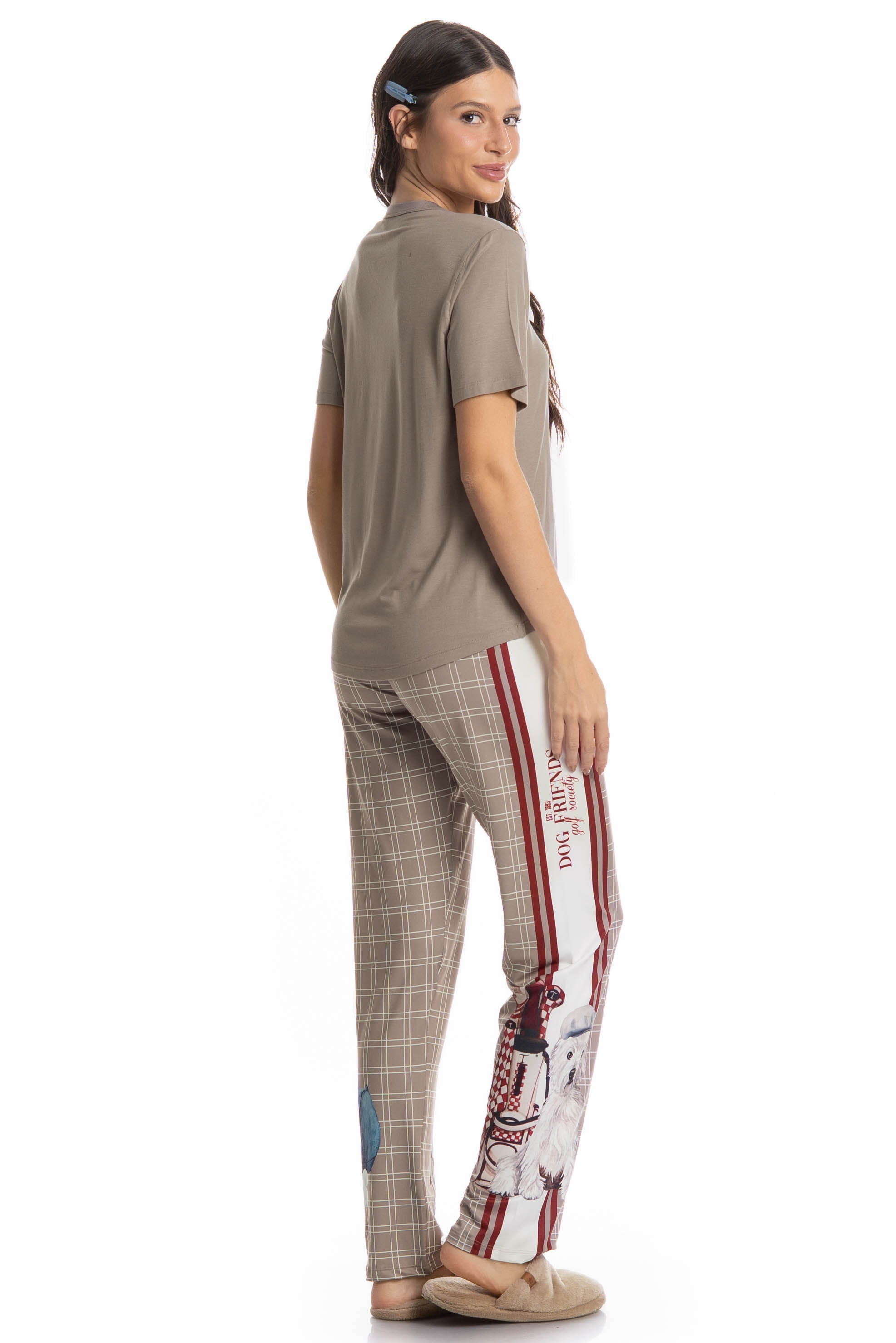 Pijama Feminino Longo Manga Curta Dogs Golf - Imagem 2 - Mobile