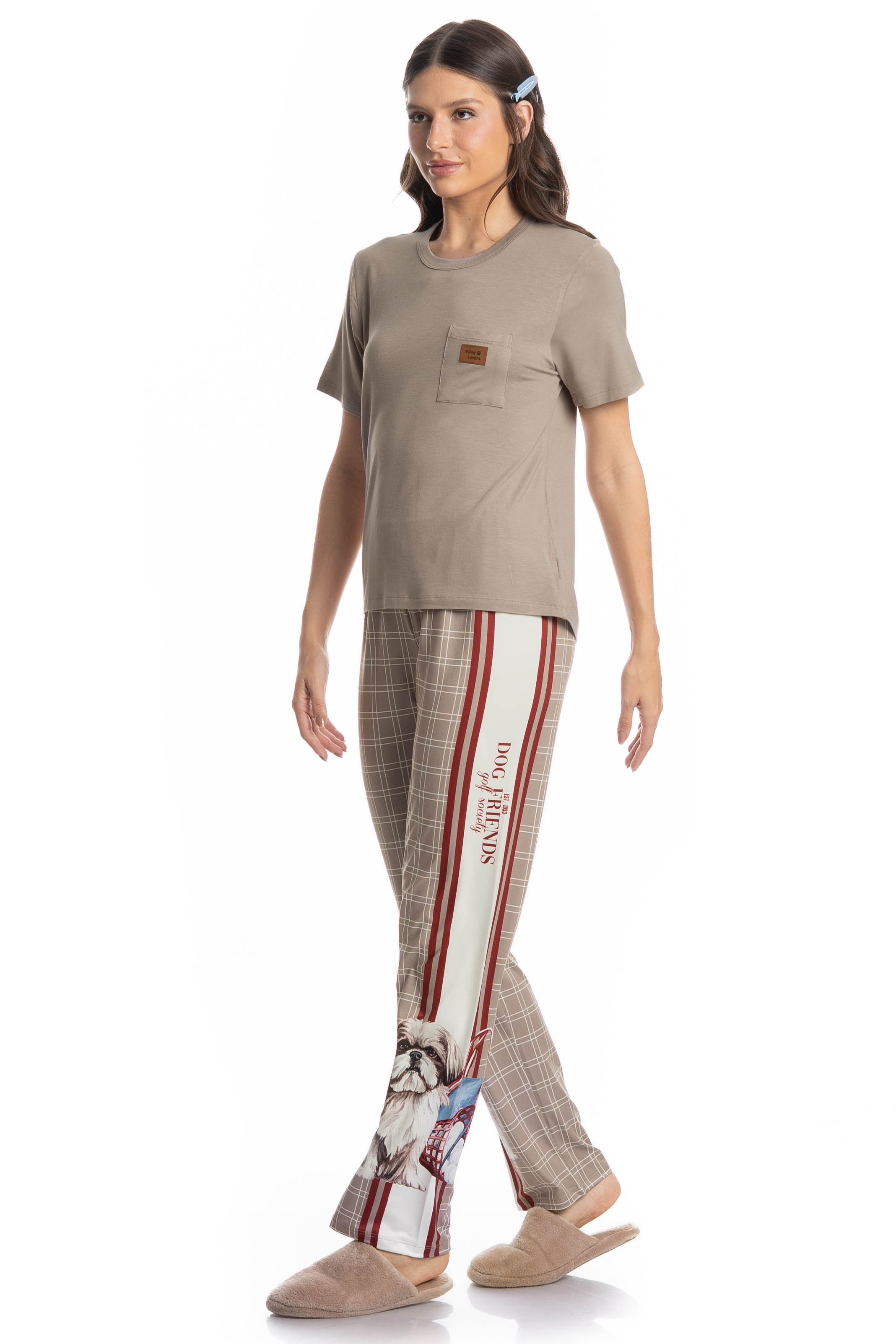 Pijama Feminino Longo Manga Curta Dogs Golf - Imagem 1