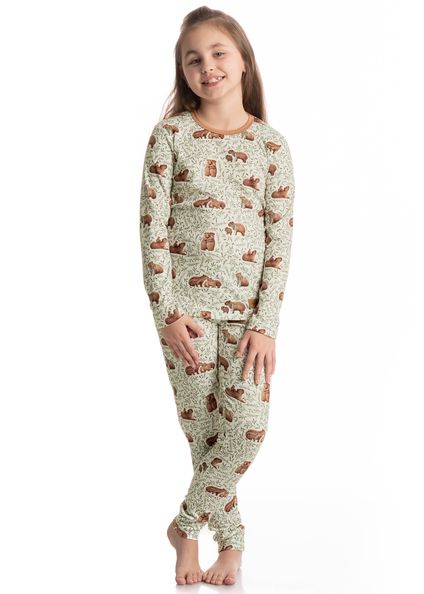 Pijama Longo Infantil Unissex Slim Capivara Branco - Imagem 1