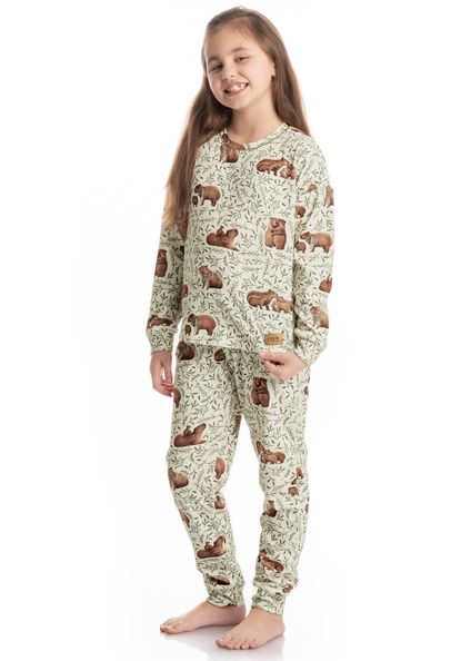 Pijama Infantil Longo Velvet Unissex Capivara Branco - Imagem 1
