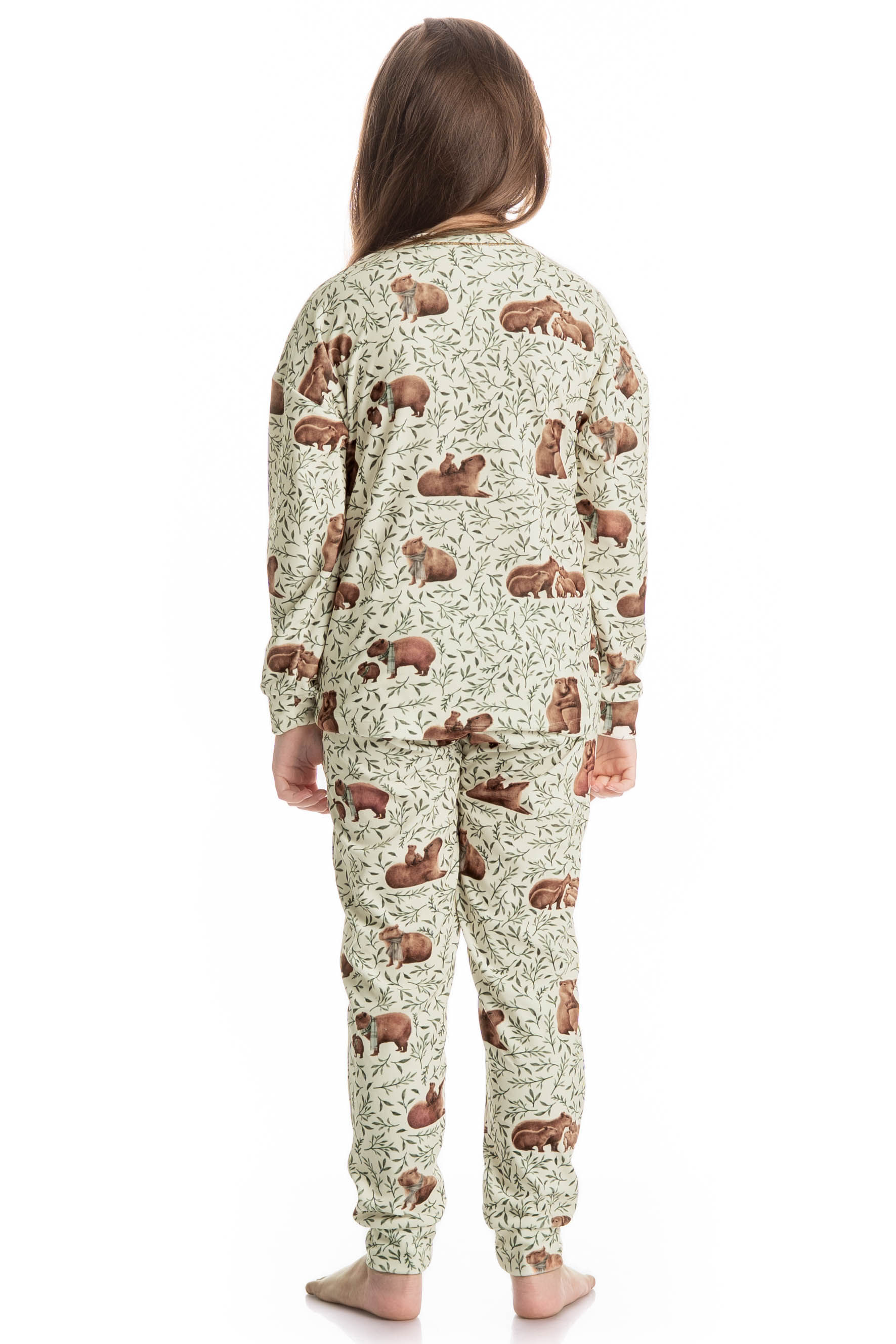 Pijama Infantil Longo Velvet Unissex Capivara Branco - Imagem 2