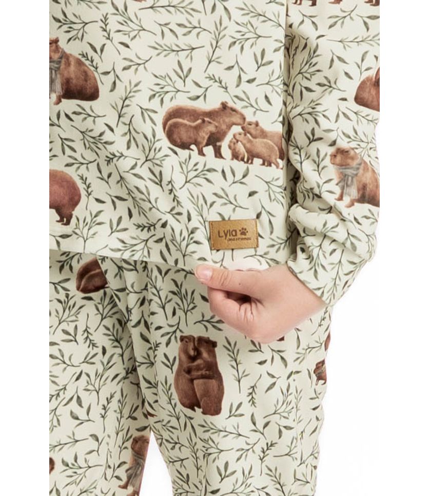 Pijama Infantil Longo Velvet Unissex Capivara - Imagem 5 - Desktop