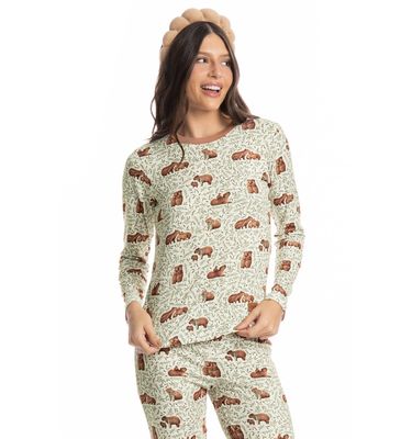 Pijama Feminino Longo Slim Capivara - Imagem 3 - Mobile