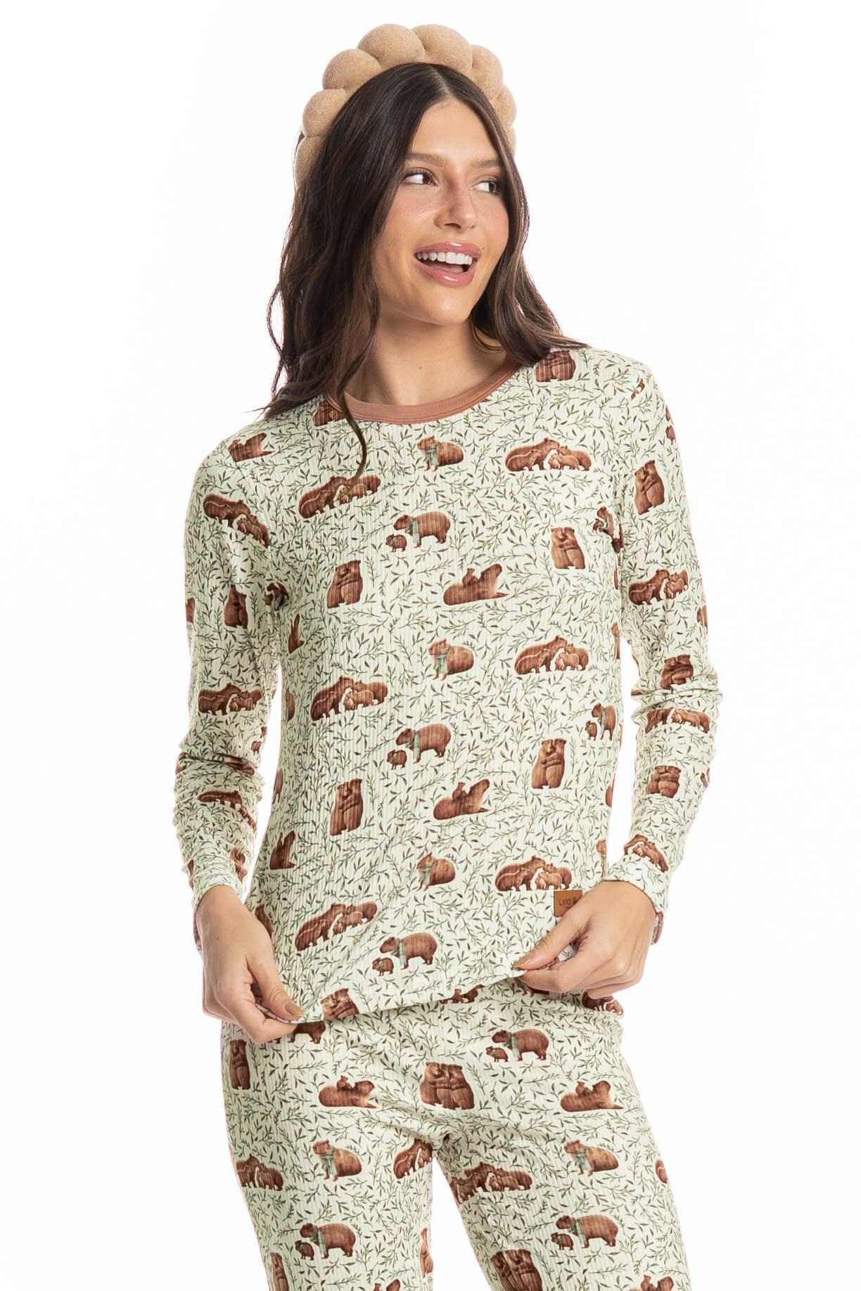 Pijama Feminino Longo Slim Capivara - Imagem 3 - Mobile