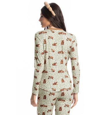 Pijama Feminino Longo Slim Capivara - Imagem 4 - Mobile