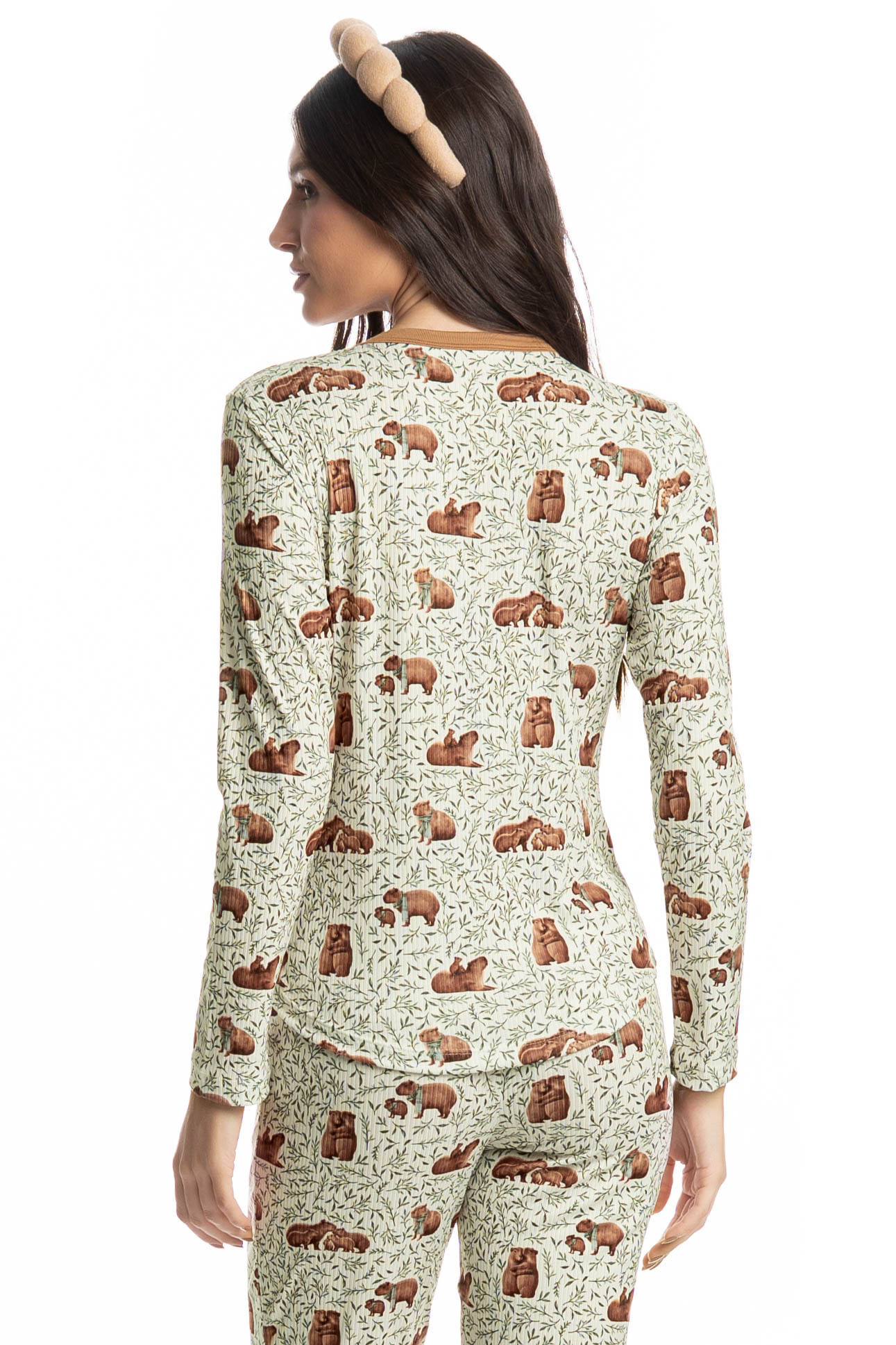 Pijama Feminino Longo Slim Capivara - Imagem 4 - Mobile