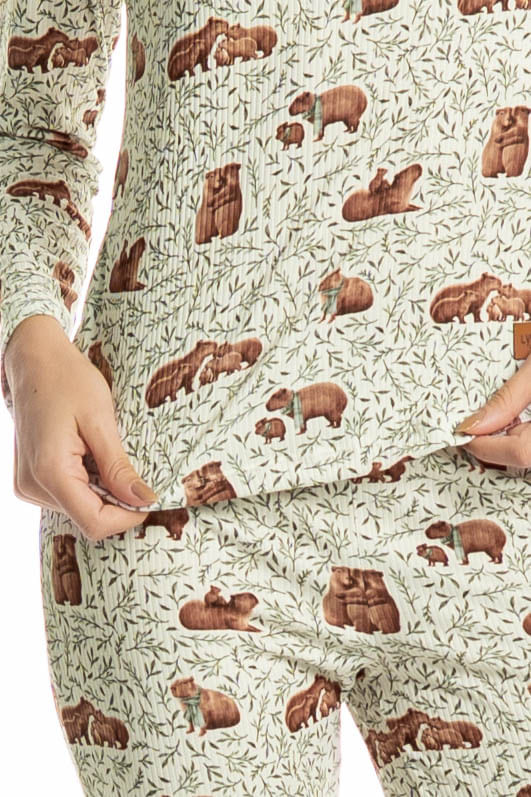Pijama Feminino Longo Slim Capivara - Imagem 5 - Mobile
