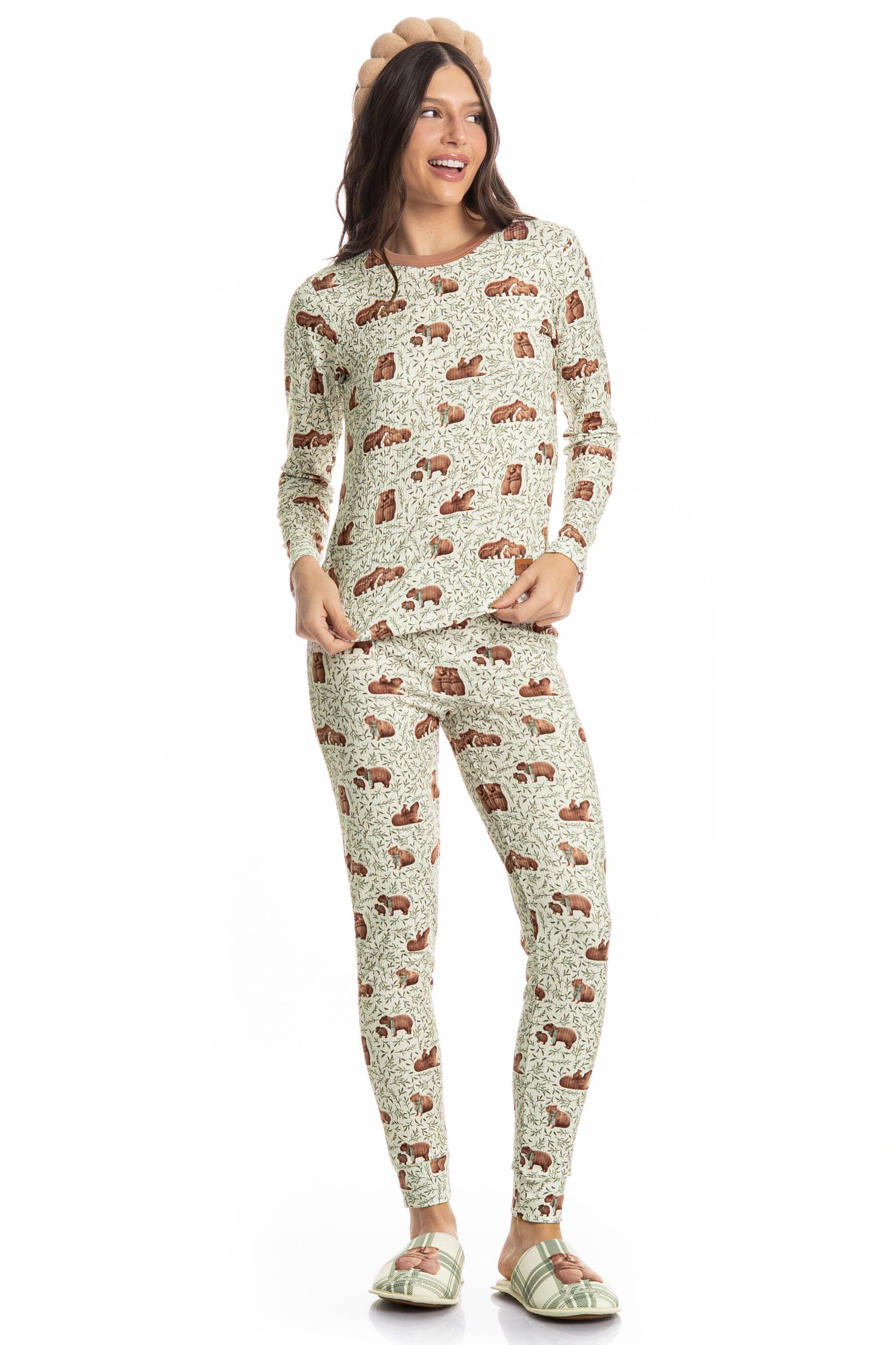 Pijama Feminino Longo Slim Capivara - Imagem 1