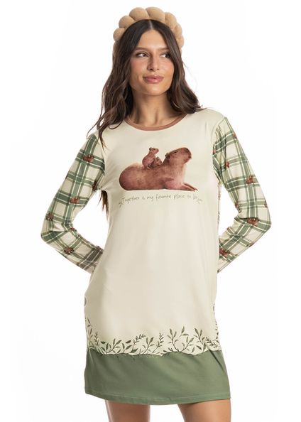 Camisão Curto Manga Longa Capivara Branco - Imagem 1