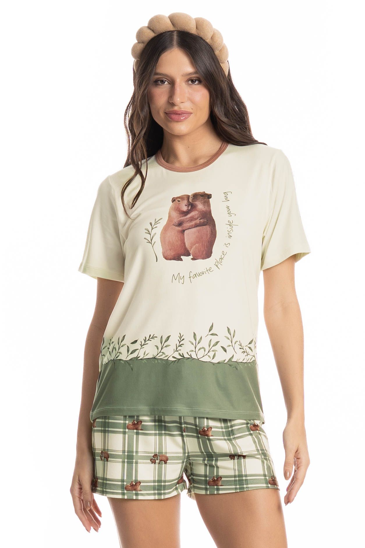 Pijama Feminino Curto Capivara Branco - Imagem 1