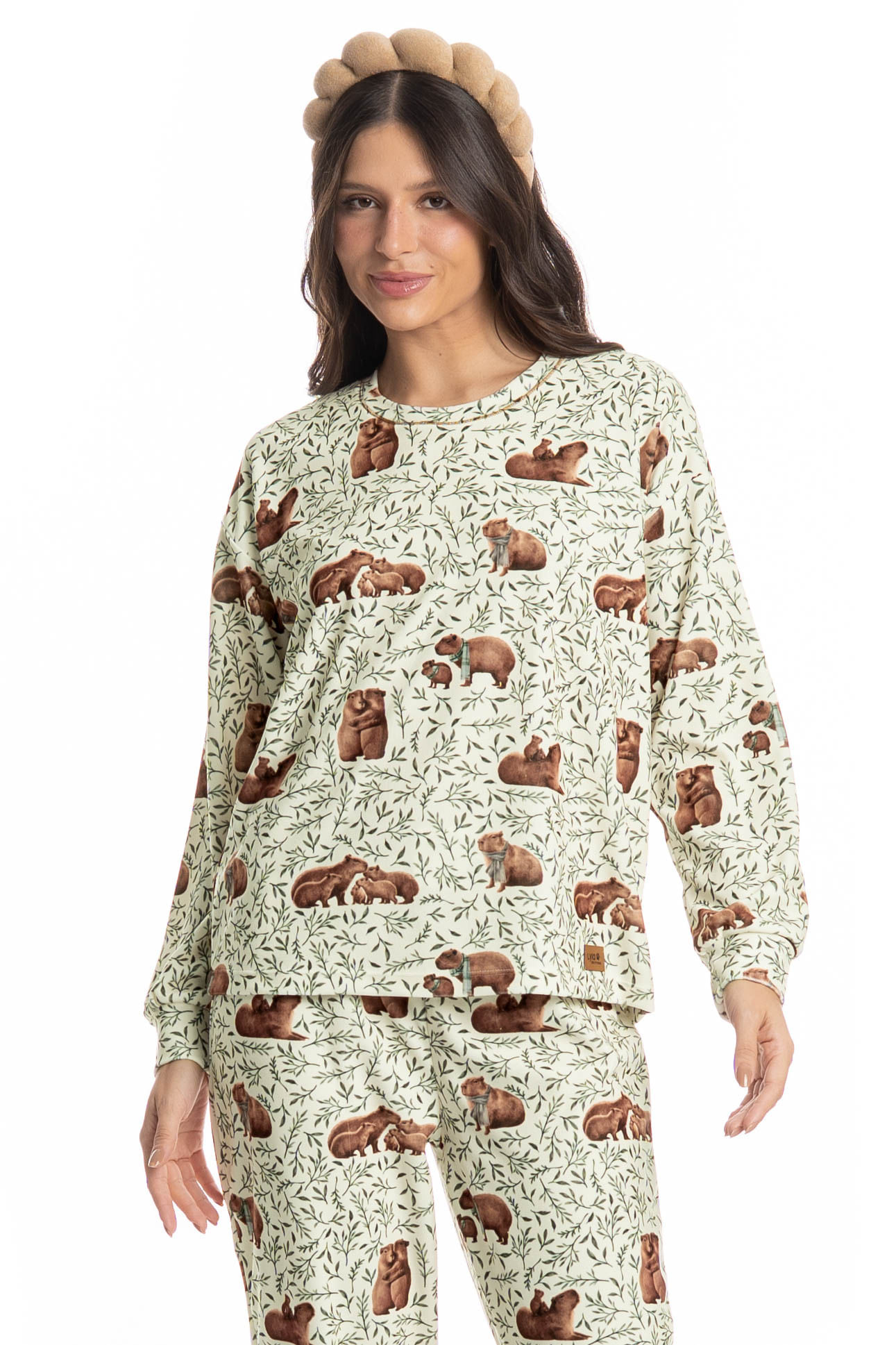Pijama Feminino Longo Velvet Capivara - Imagem 3 - Mobile
